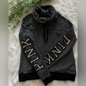 ✨victoria’s secret PINK hoodie with turtle neck, grey with black trim✨